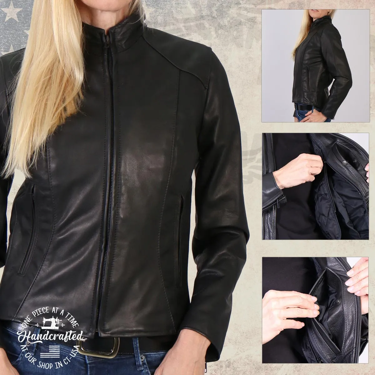 Hot Leathers JKL5003 USA Made Women's 'Serene' Black Clean Cut Premium Leather Jacket