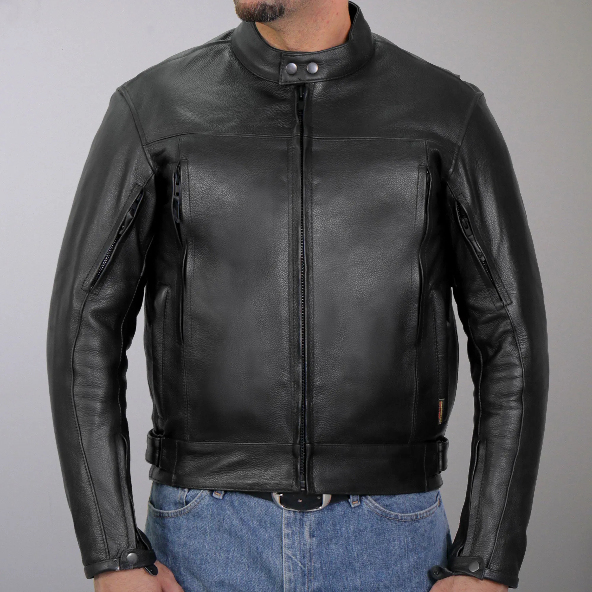 Hot Leathers JKM1021 Men's Black Leather Motorcycle Biker Carry and Conceal Vented Scooter Jacket