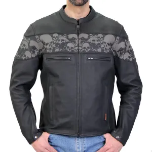 Hot Leathers JKM2002 Men’s Black ‘Reflective Skull' Printed Leather Jacket with Concealed Carry Pockets