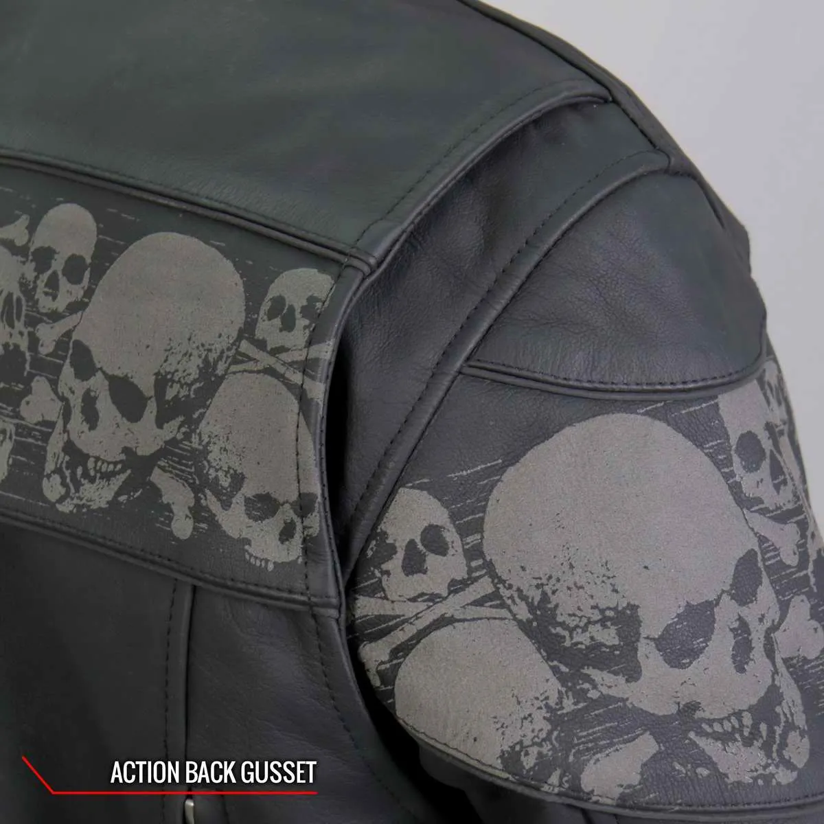 Hot Leathers JKM2002 Men’s Black ‘Reflective Skull' Printed Leather Jacket with Concealed Carry Pockets