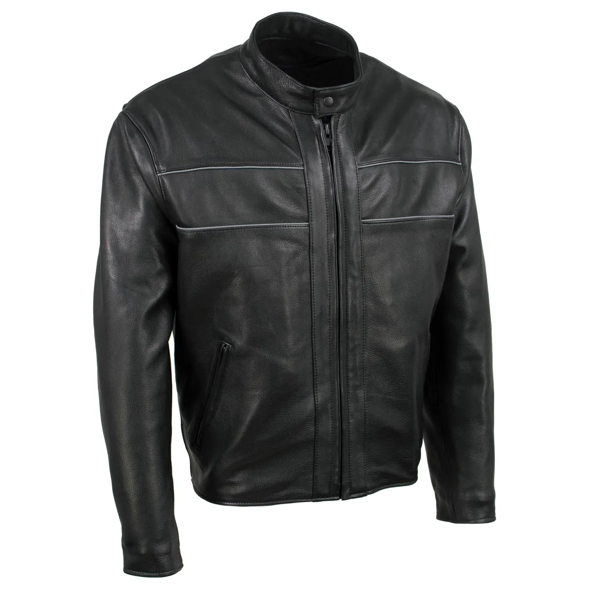 Hot Leathers JKM5003 USA Made Men's 'Echo' Premium Black Leather Motorcycle Jacket with Reflective Piping