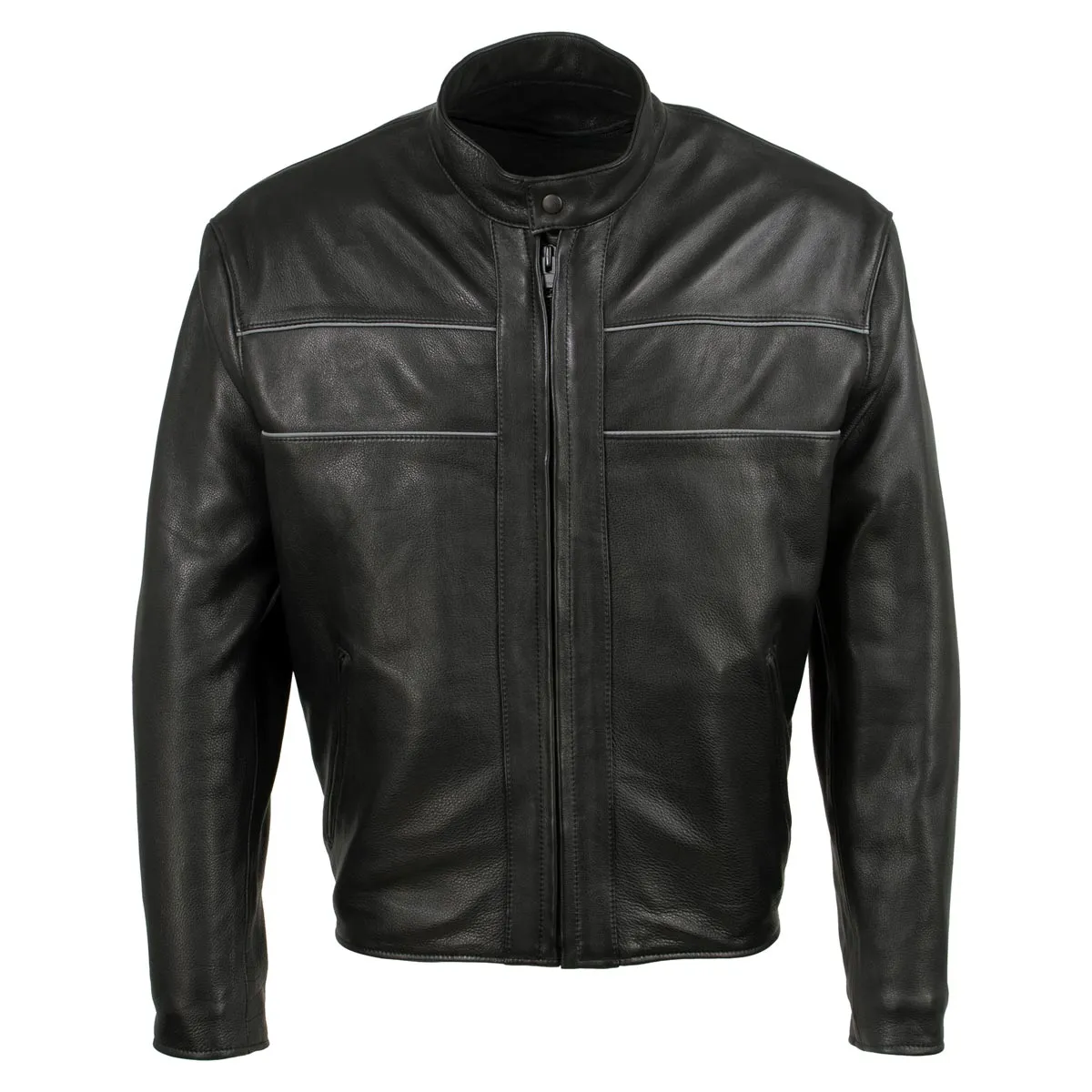 Hot Leathers JKM5003 USA Made Men's 'Echo' Premium Black Leather Motorcycle Jacket with Reflective Piping