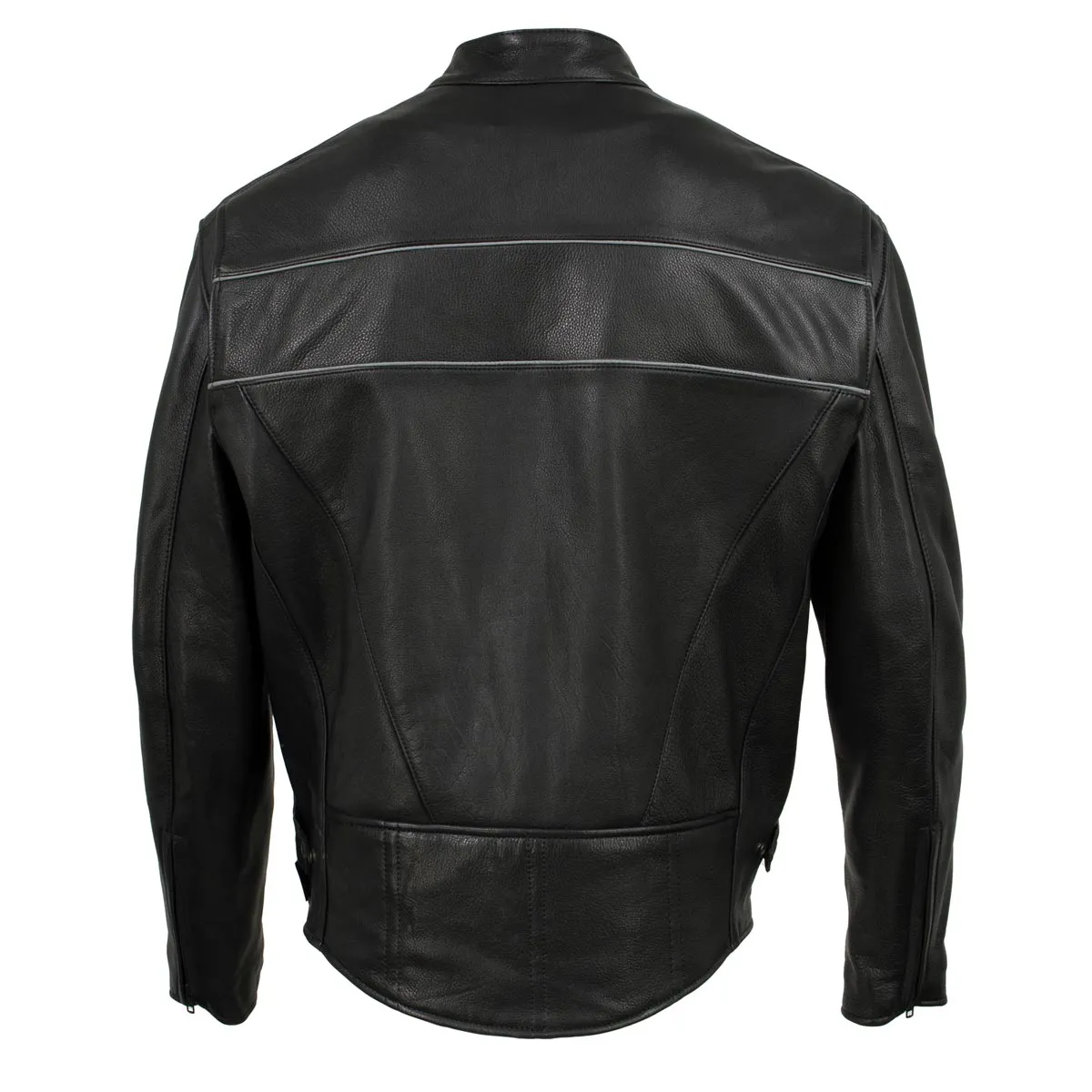 Hot Leathers JKM5003 USA Made Men's 'Echo' Premium Black Leather Motorcycle Jacket with Reflective Piping