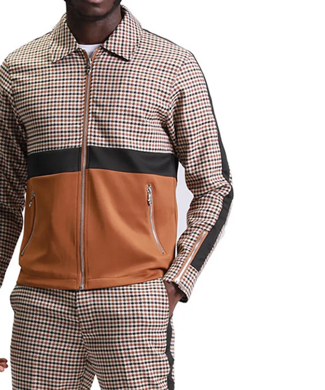 Houndstooth Dress Casual Track Suit Coffee Brown