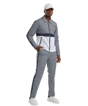 Houndstooth Dress Casual Track Suit Navy Blue