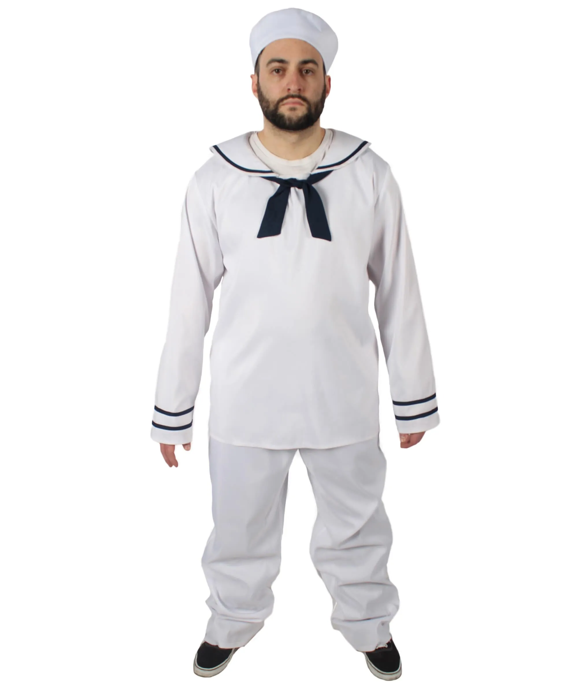 HPO Adult Men's White and Black Sailor Man Costume Bundle