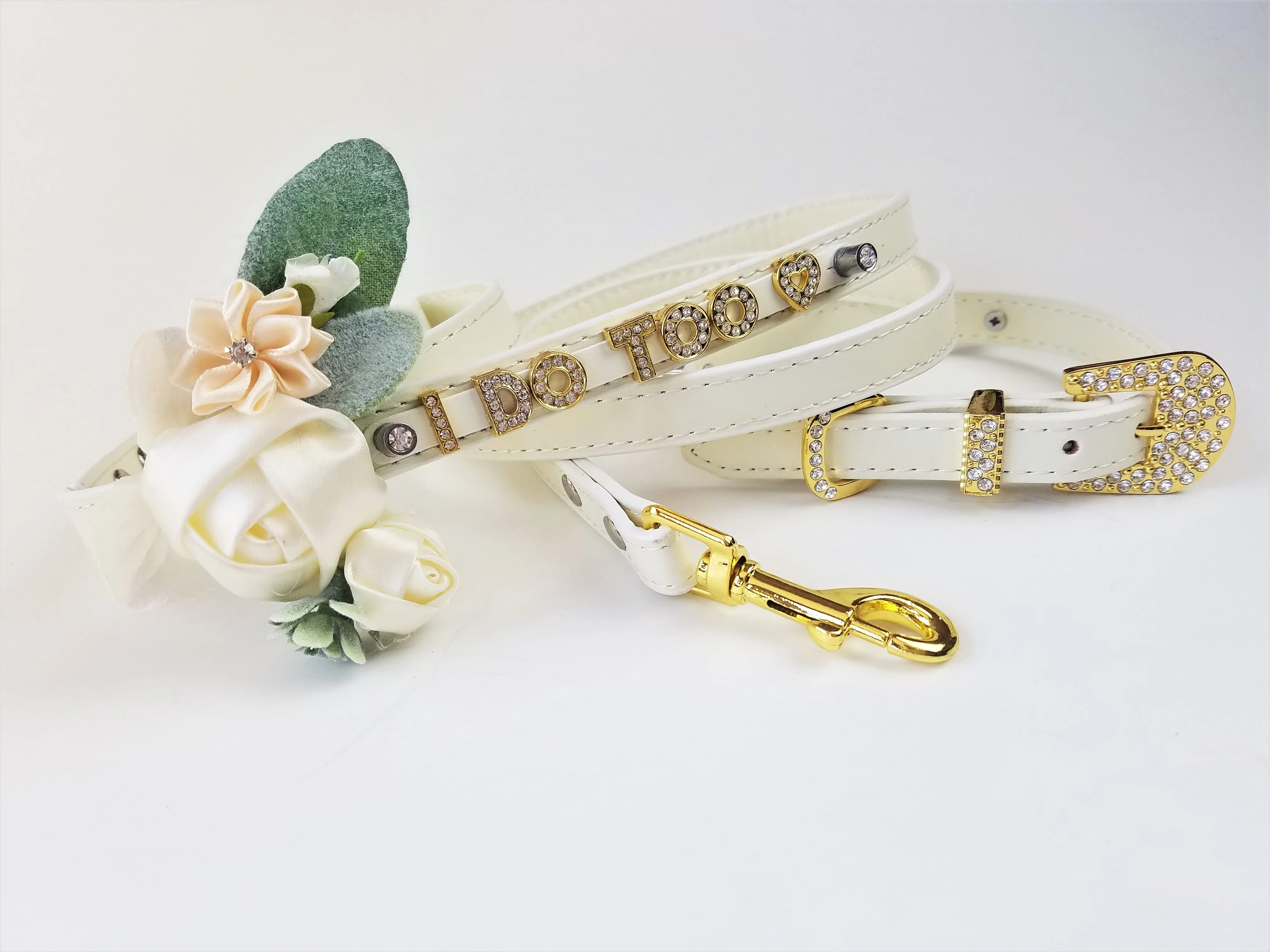 I DO TOO Floral collar and leash | Ivory & Gold | 18 color choices