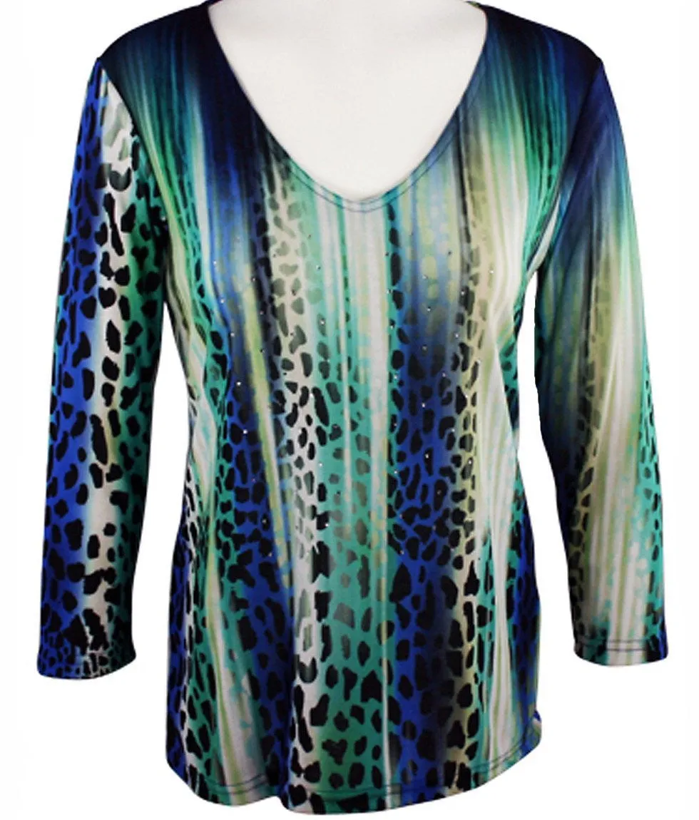 Impulse California - Glazing Animal, 3/4 Sleeve Top with Rhinestone Accents