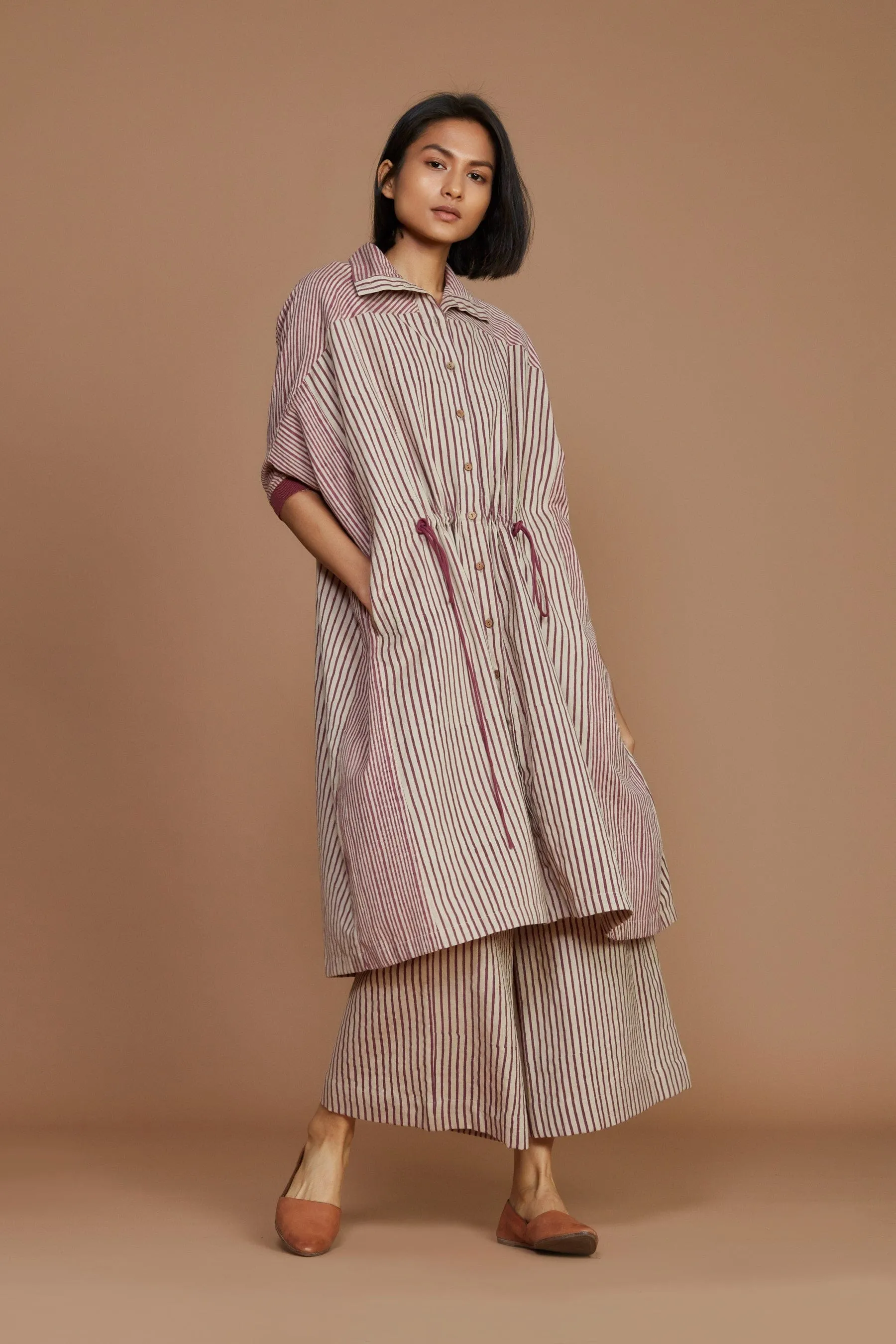 Ivory With Mauve Striped Kaftan Dress