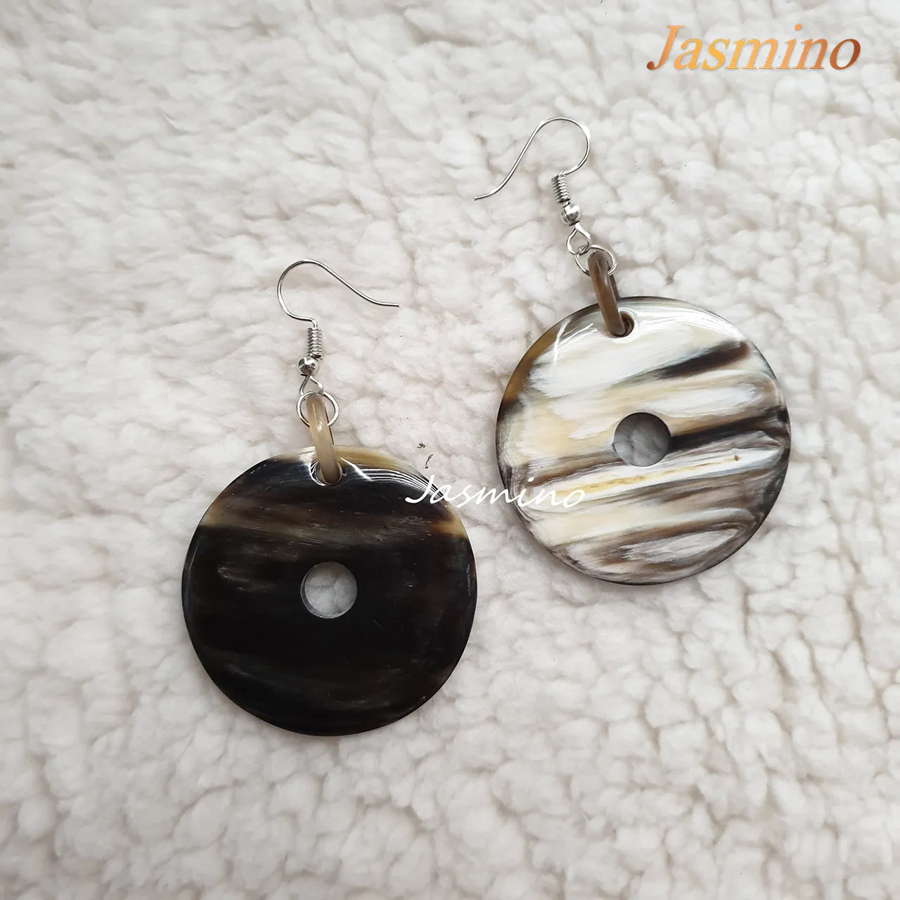 Jasmino Unique Handmade Minimalist Cake Donut Dangle Earrings Made By Natural Buffalo Horn