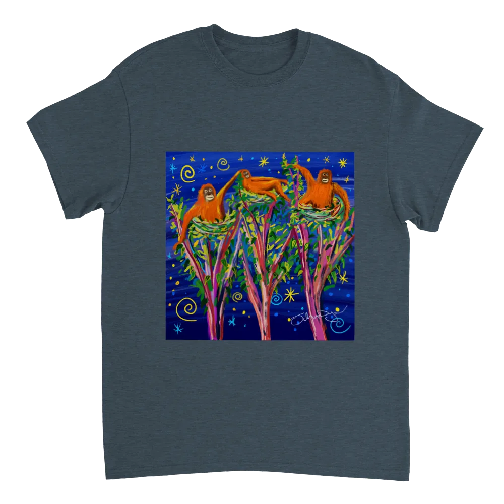 John Dyer Unisex Cornwall Art T-Shirt. Borneo Rainforest Orangutans. Rainforest Art Gallery