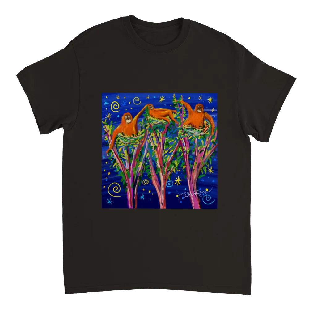 John Dyer Unisex Cornwall Art T-Shirt. Borneo Rainforest Orangutans. Rainforest Art Gallery