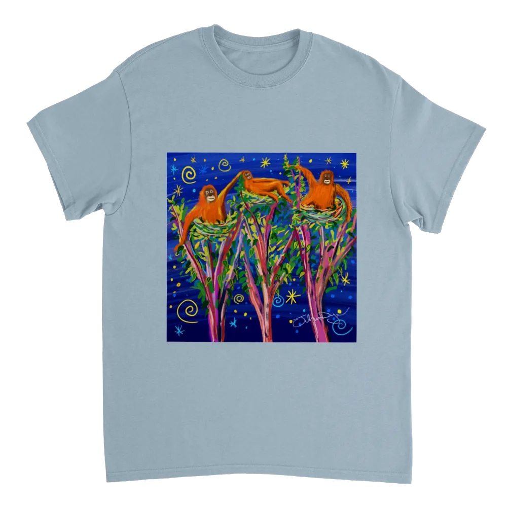 John Dyer Unisex Cornwall Art T-Shirt. Borneo Rainforest Orangutans. Rainforest Art Gallery