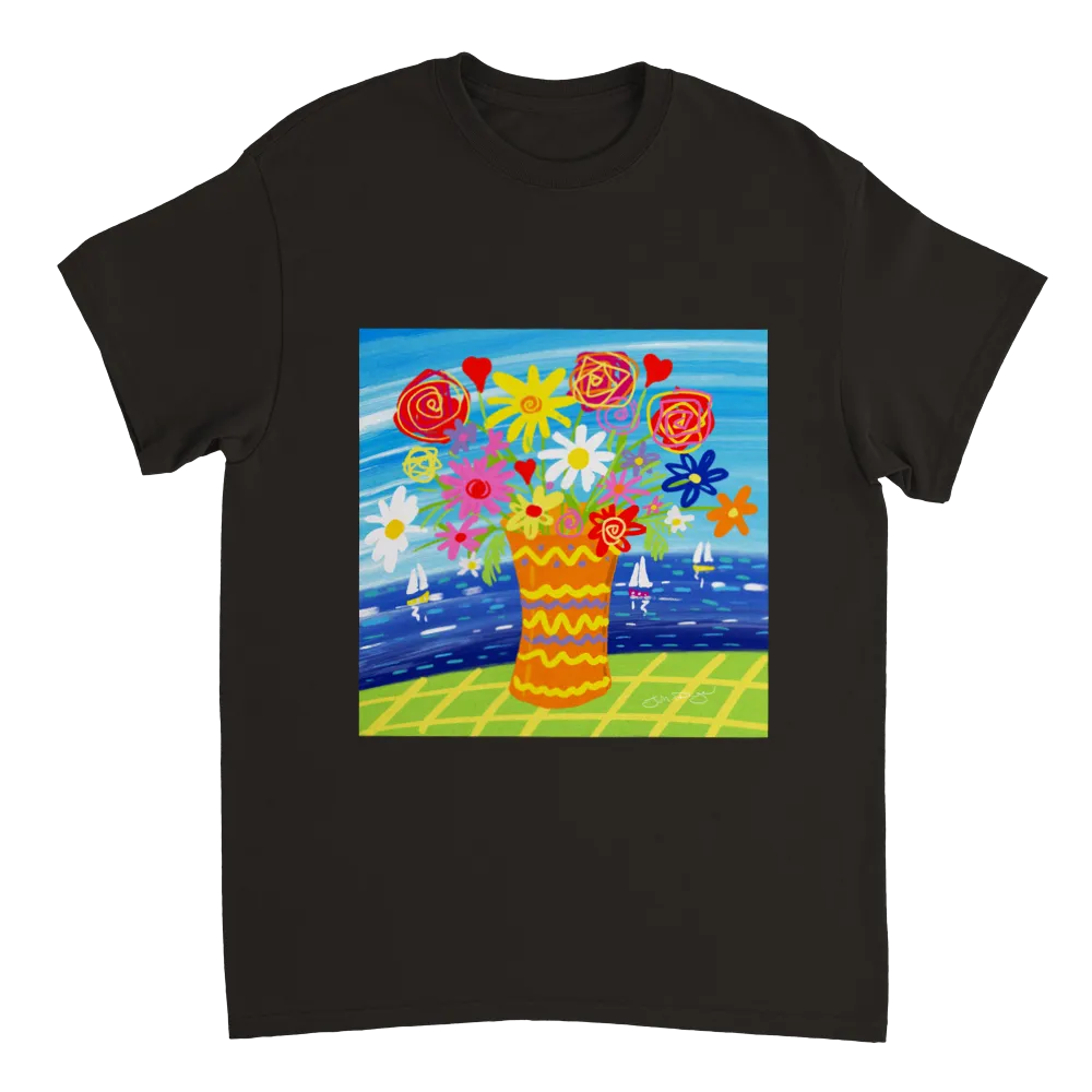 John Dyer Unisex Cornwall Art T-Shirt. 'Colourful Seaside Flowers'. Cornwall Art Gallery