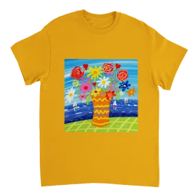 John Dyer Unisex Cornwall Art T-Shirt. 'Colourful Seaside Flowers'. Cornwall Art Gallery