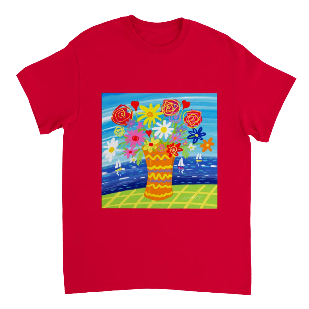 John Dyer Unisex Cornwall Art T-Shirt. 'Colourful Seaside Flowers'. Cornwall Art Gallery