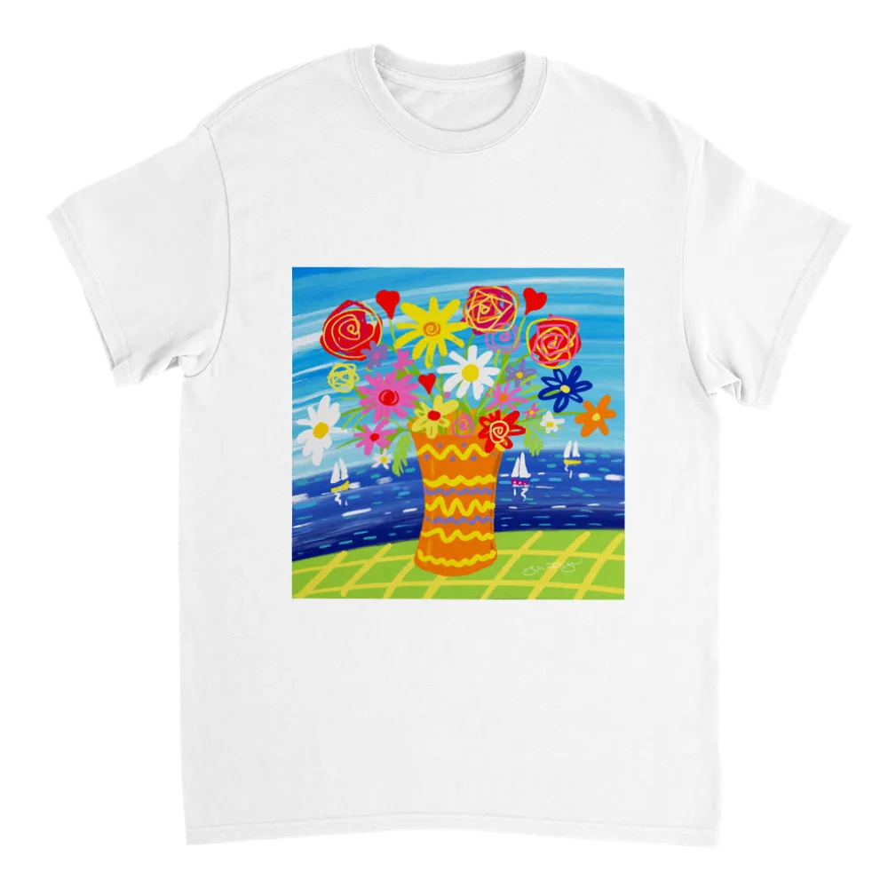 John Dyer Unisex Cornwall Art T-Shirt. 'Colourful Seaside Flowers'. Cornwall Art Gallery