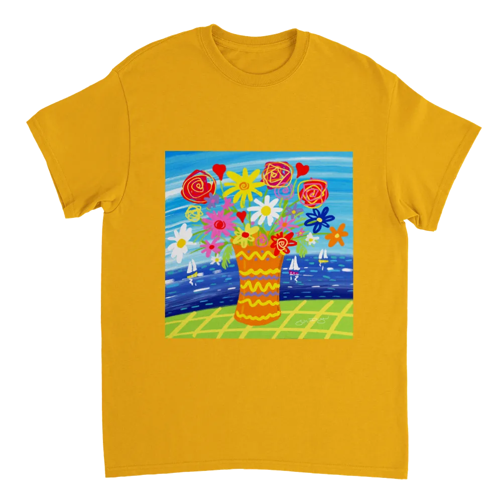 John Dyer Unisex Cornwall Art T-Shirt. 'Colourful Seaside Flowers'. Cornwall Art Gallery