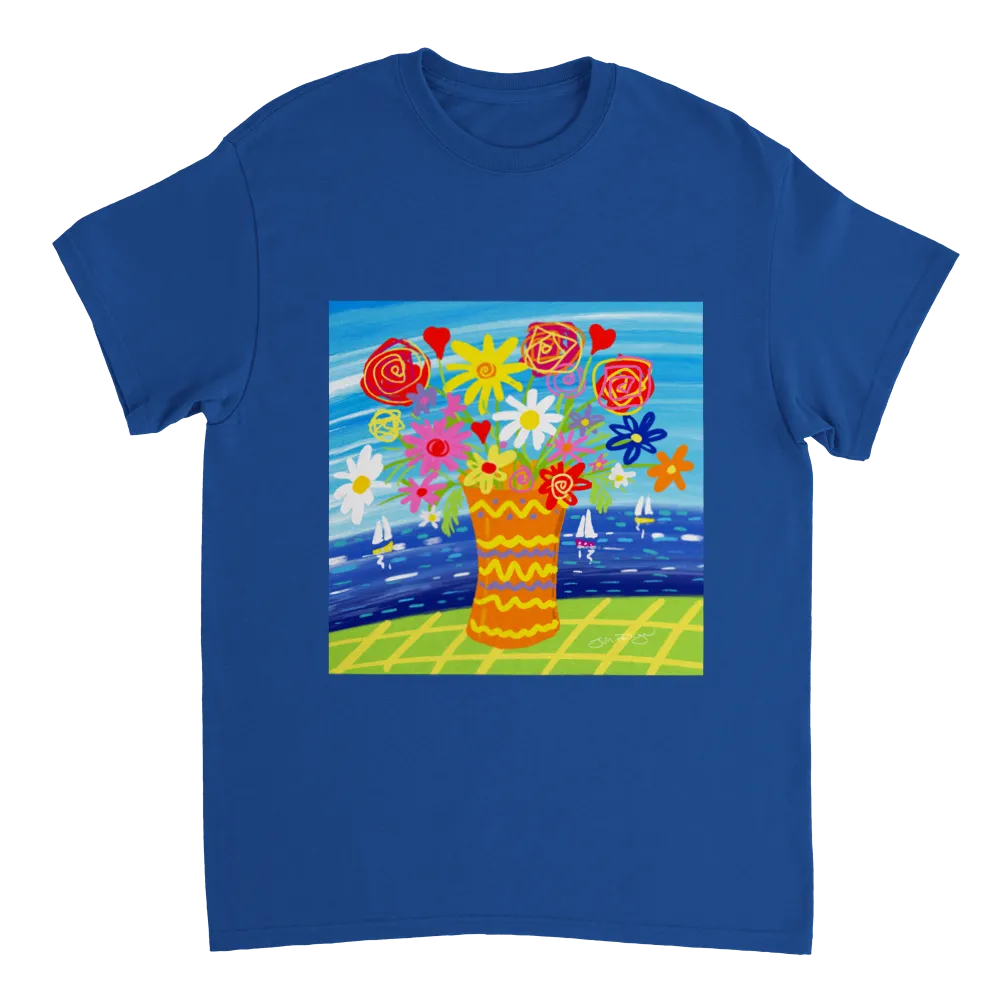 John Dyer Unisex Cornwall Art T-Shirt. 'Colourful Seaside Flowers'. Cornwall Art Gallery