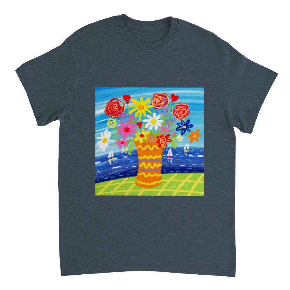 John Dyer Unisex Cornwall Art T-Shirt. 'Colourful Seaside Flowers'. Cornwall Art Gallery