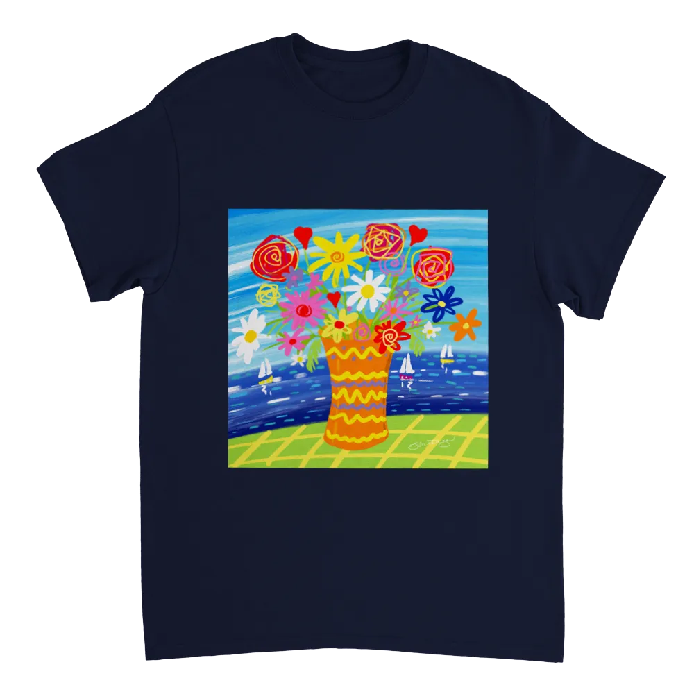 John Dyer Unisex Cornwall Art T-Shirt. 'Colourful Seaside Flowers'. Cornwall Art Gallery