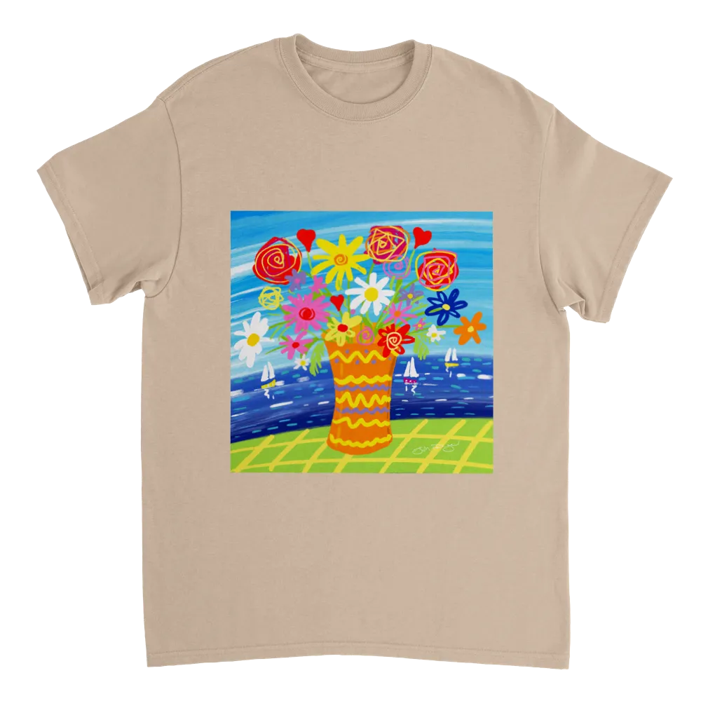 John Dyer Unisex Cornwall Art T-Shirt. 'Colourful Seaside Flowers'. Cornwall Art Gallery