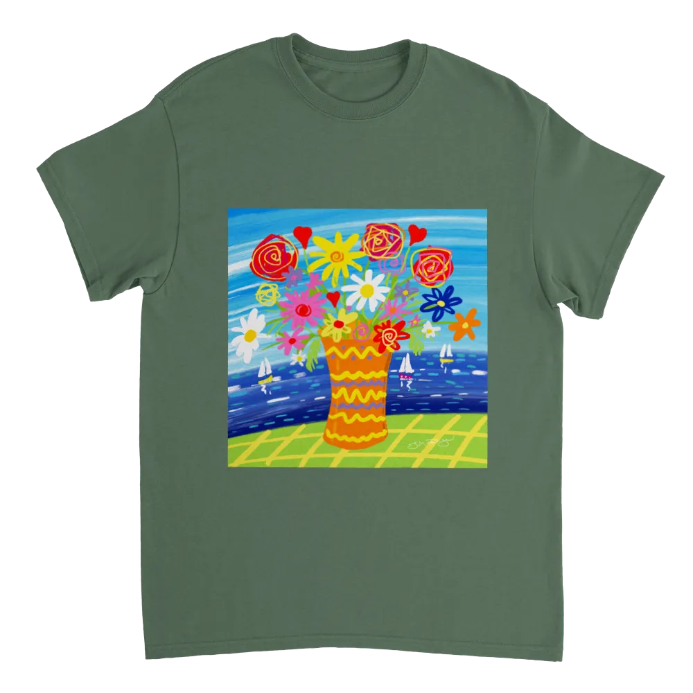 John Dyer Unisex Cornwall Art T-Shirt. 'Colourful Seaside Flowers'. Cornwall Art Gallery