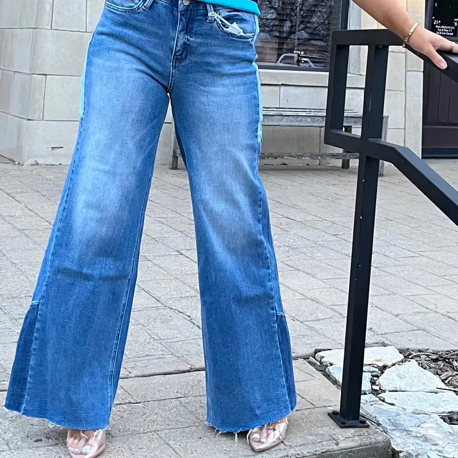 Kelsey High Rise Side Contrast Wide Leg Jeans