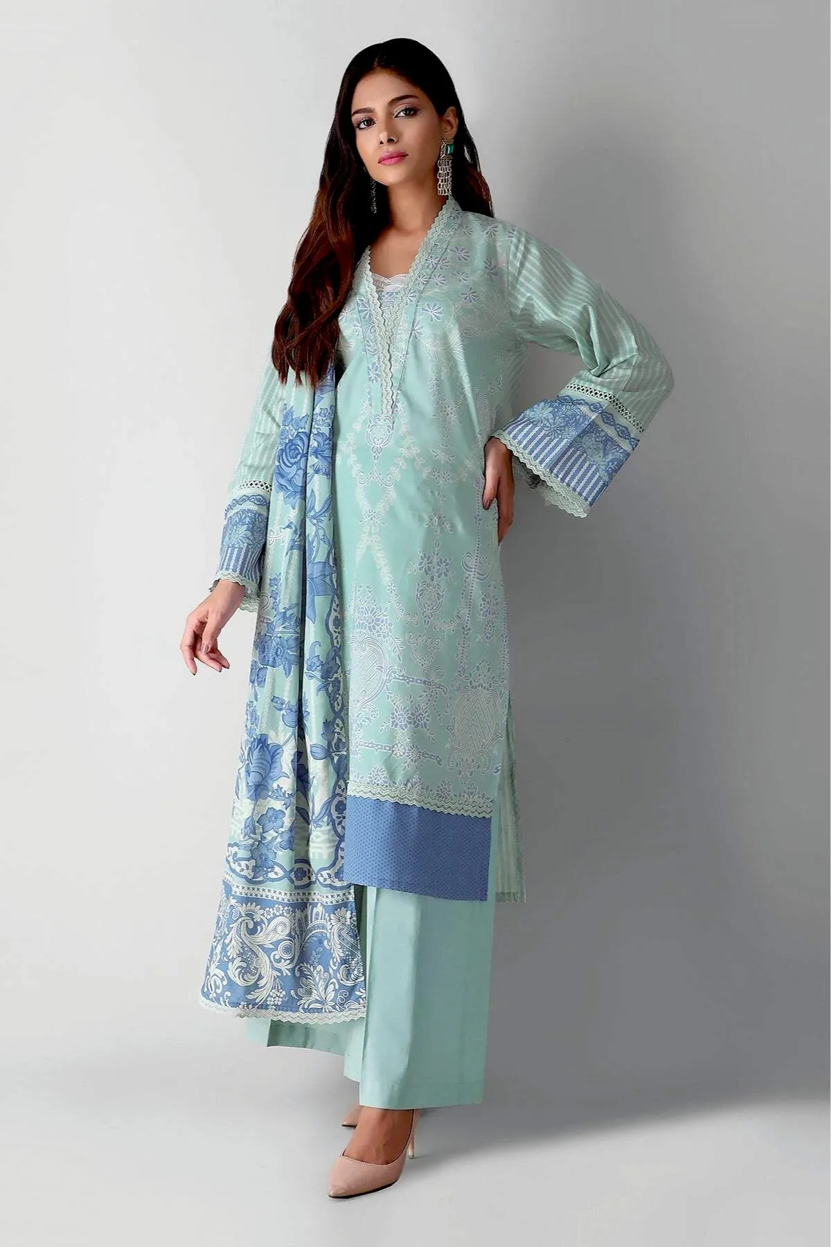 Khaadi Printed 3 Piece · Full Suit – A21391 Blue