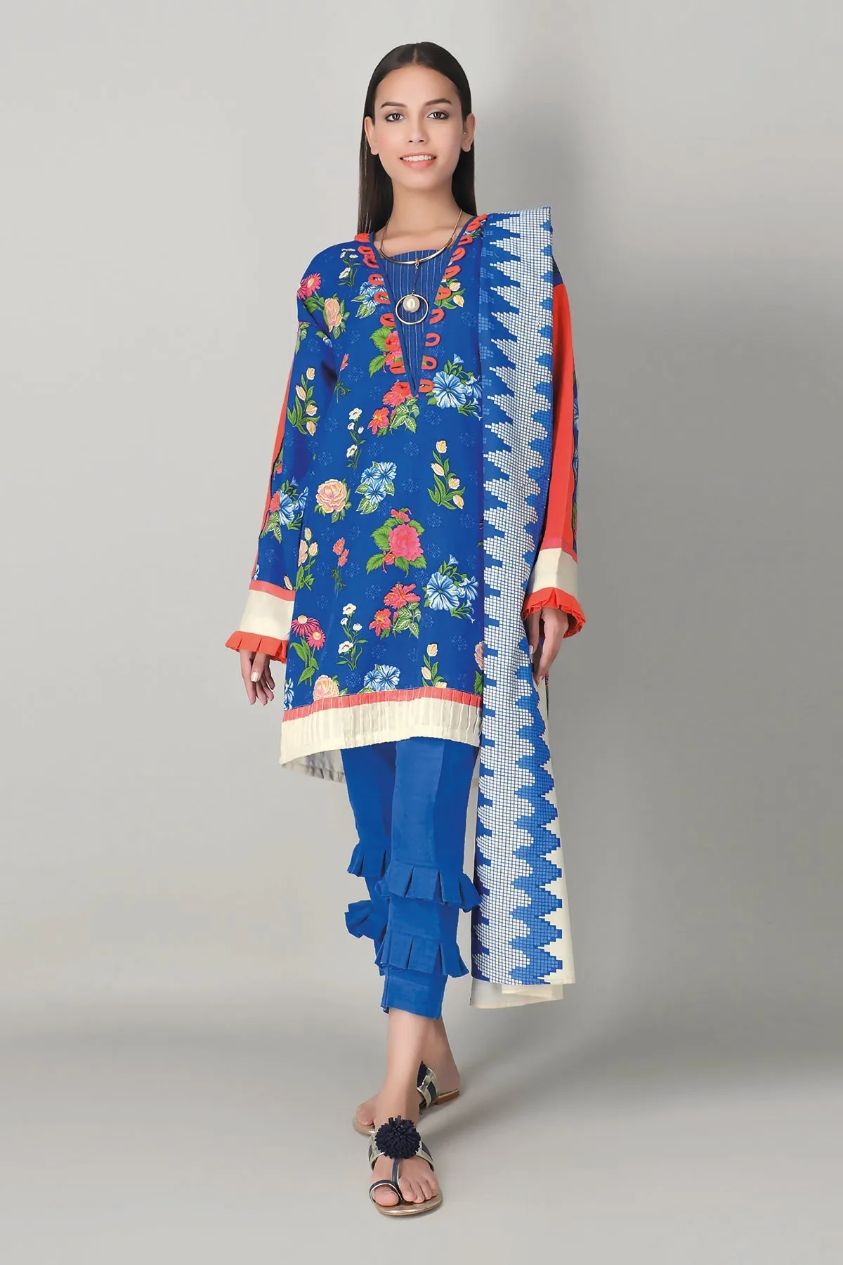 Khaadi Printed 3 Piece Khaddar Suit – AK20420 Blue