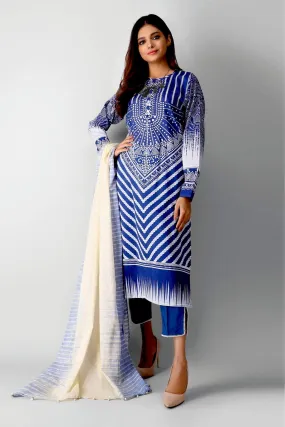 Khaadi Printed 3 Piece Suit · Full Suit – A21234B- Blue