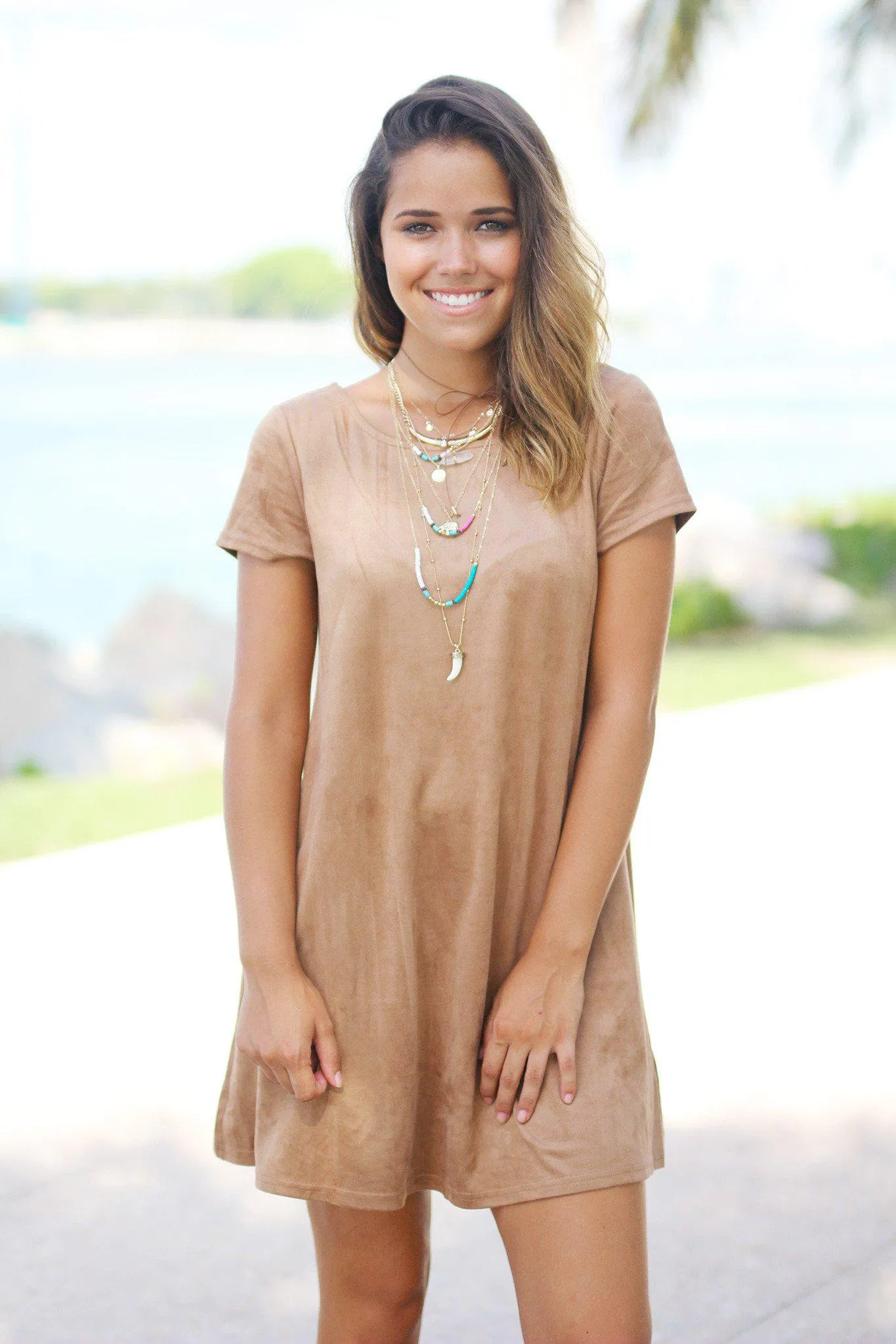 Khaki Suede Short Dress