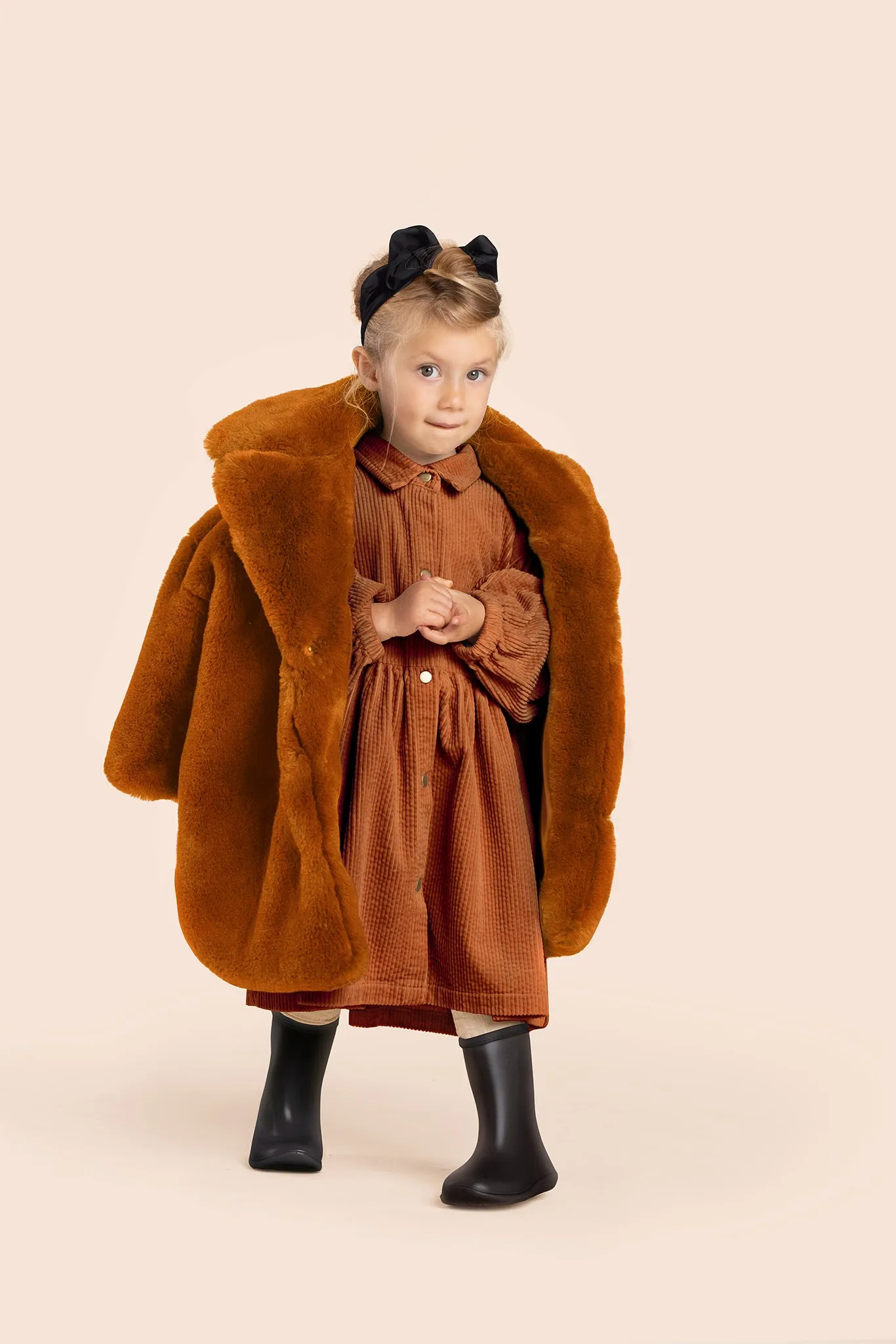 Kids Faux Fur Coat l Rust