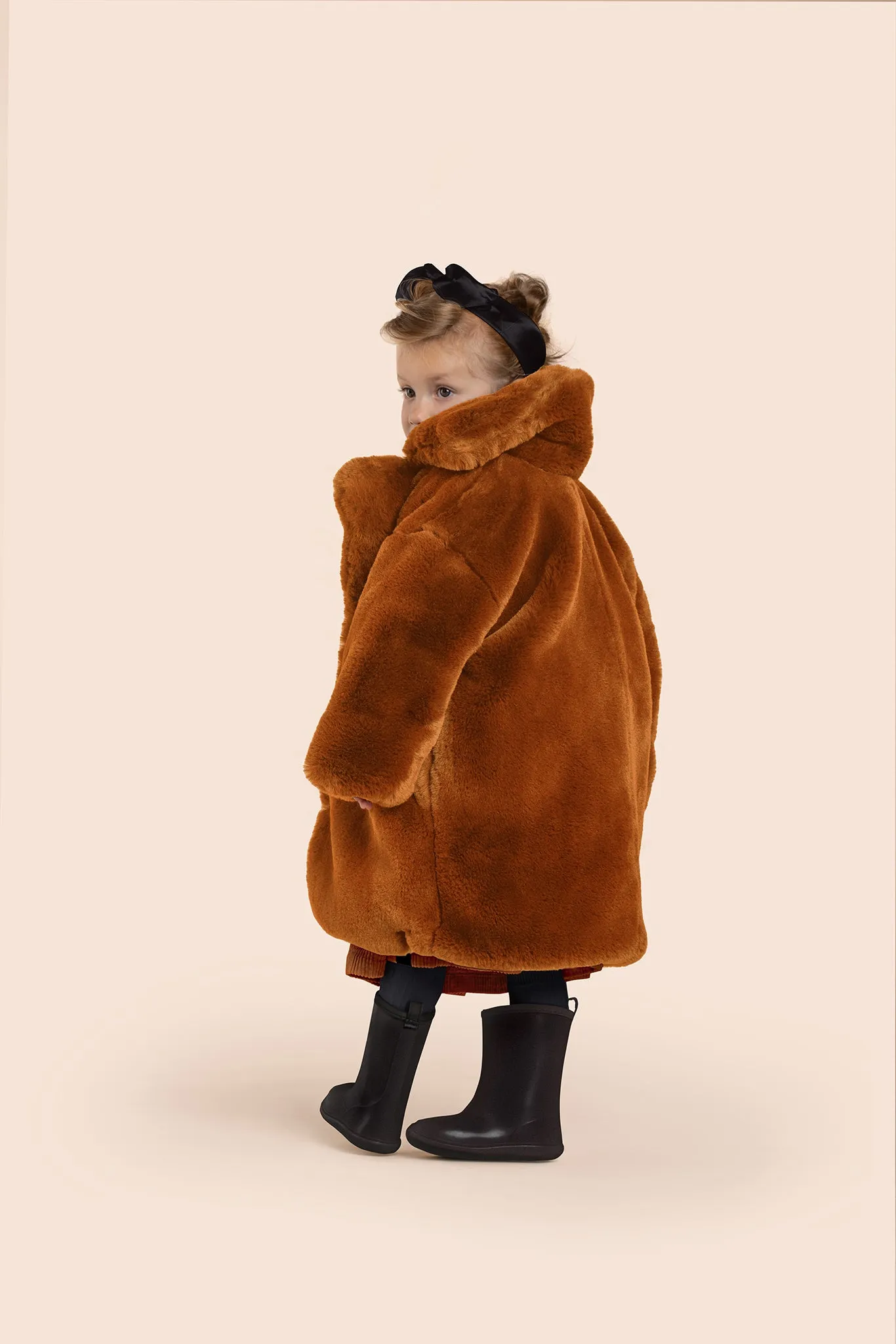 Kids Faux Fur Coat l Rust