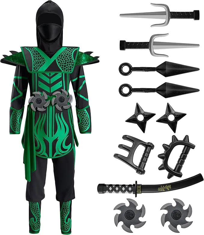 Kids Halloween Ninja Costume, Green