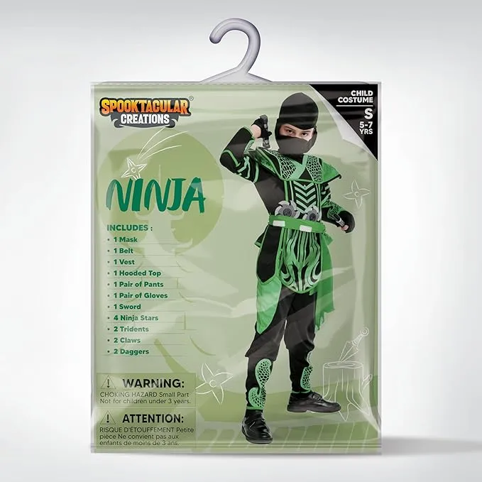 Kids Halloween Ninja Costume, Green