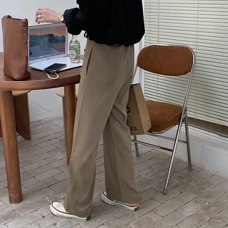 [Korean Style] Drawstring Cinched Waist Pleated Wide Leg Trousers