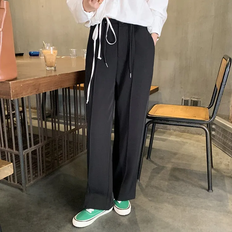 [Korean Style] Drawstring Cinched Waist Pleated Wide Leg Trousers