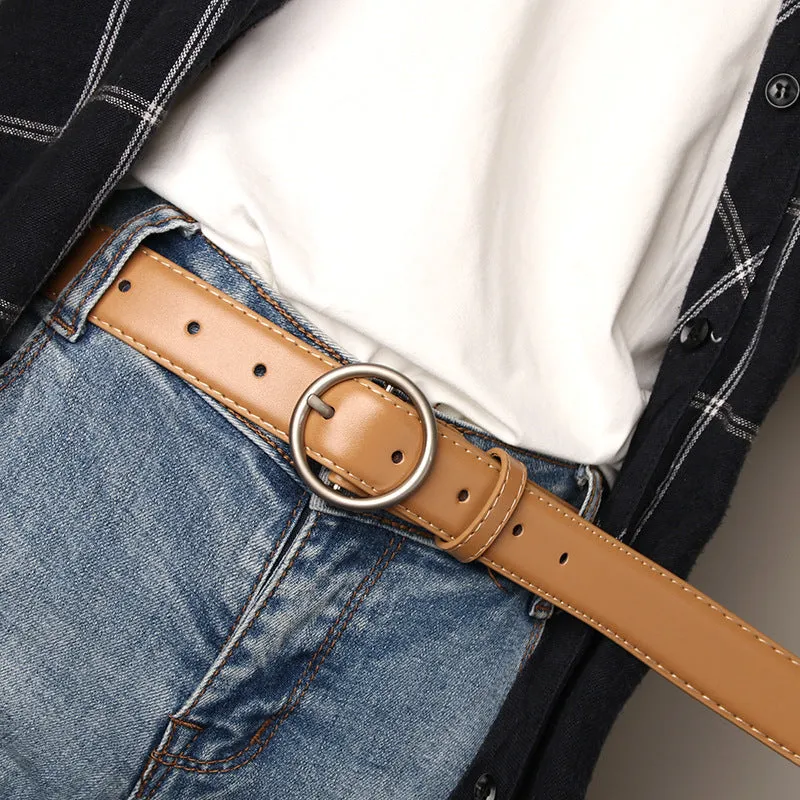 Korean Style round Buckle Pants Belt Student Jeans All-Match Women's Belt