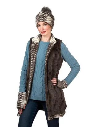 Mandarin Vest, Reversible less pockets - Matterhorn with Cuddly Faux Fur Gray  -  Sold Out!