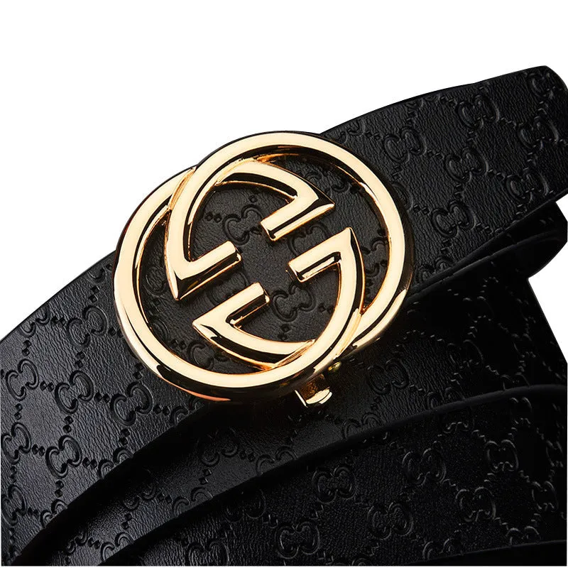 Men's Automatic Buckle Belt Genuine Leather Fashion Double G Crocodile Pattern Business Personality Pants Belt