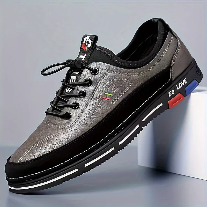 Men's Casual Sneakers with Elastic Closure - Solid Color, Faux Leather & Rubber Sole for All Seasons