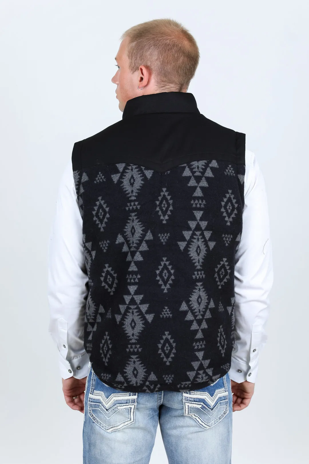 Mens Ethnic Aztec Quilted Fur Lined Vest - Black/Charcoal