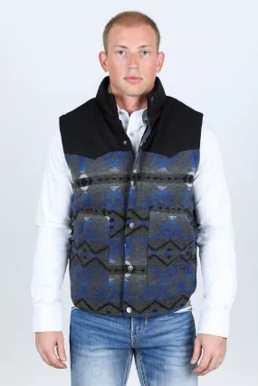 Mens Ethnic Aztec Quilted Fur Lined Vest - Gray/Royal