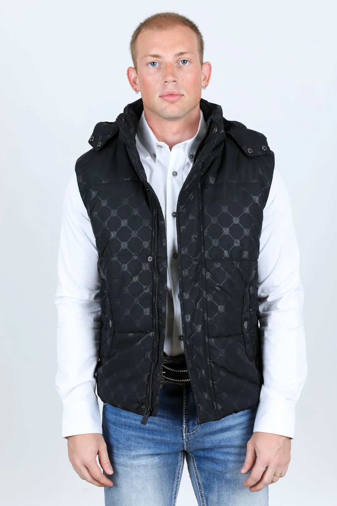 Men's Fur Lined Quilted Monogram Vest - Black