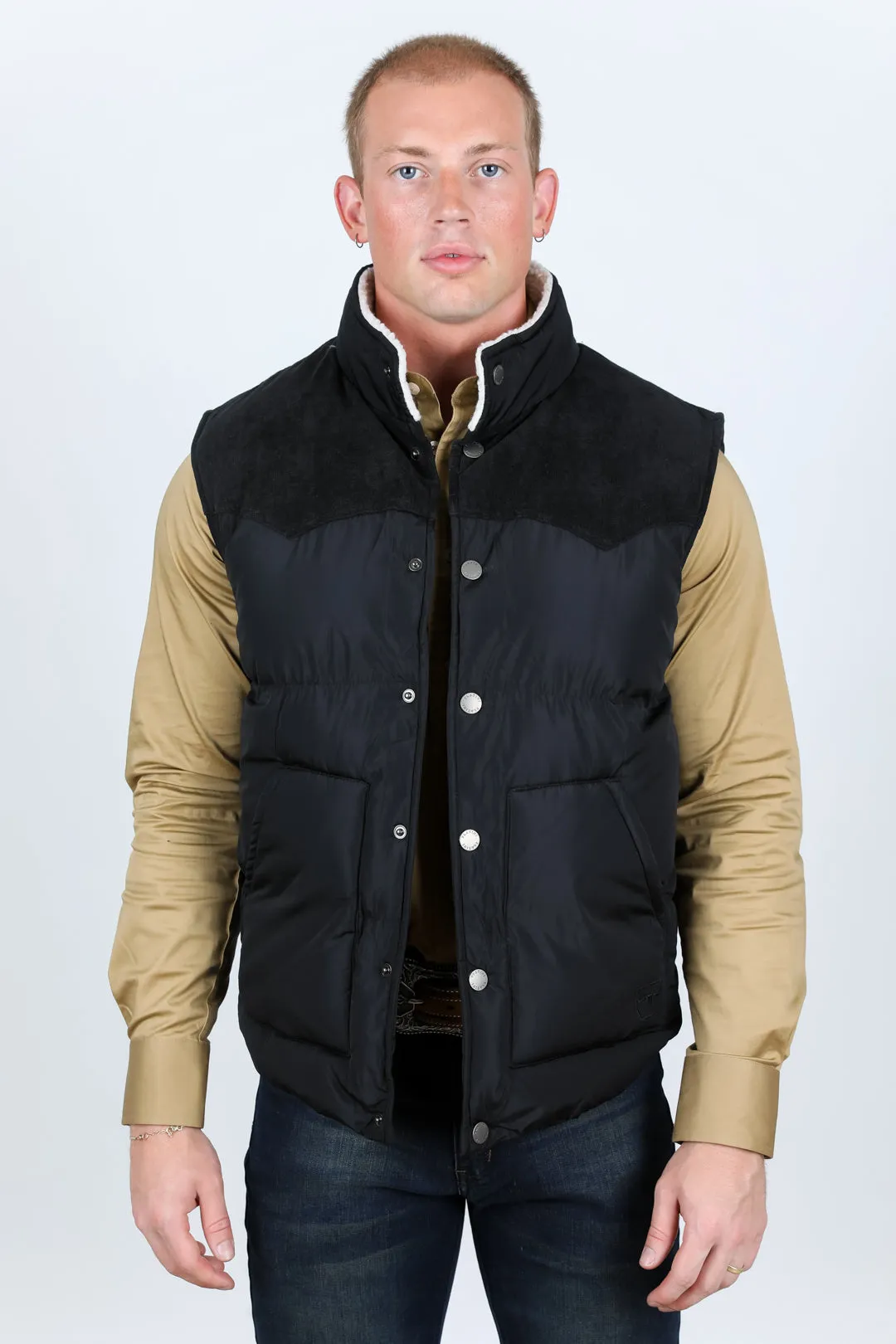 Men's Fur Lined Quilted Puffer Vest - Black