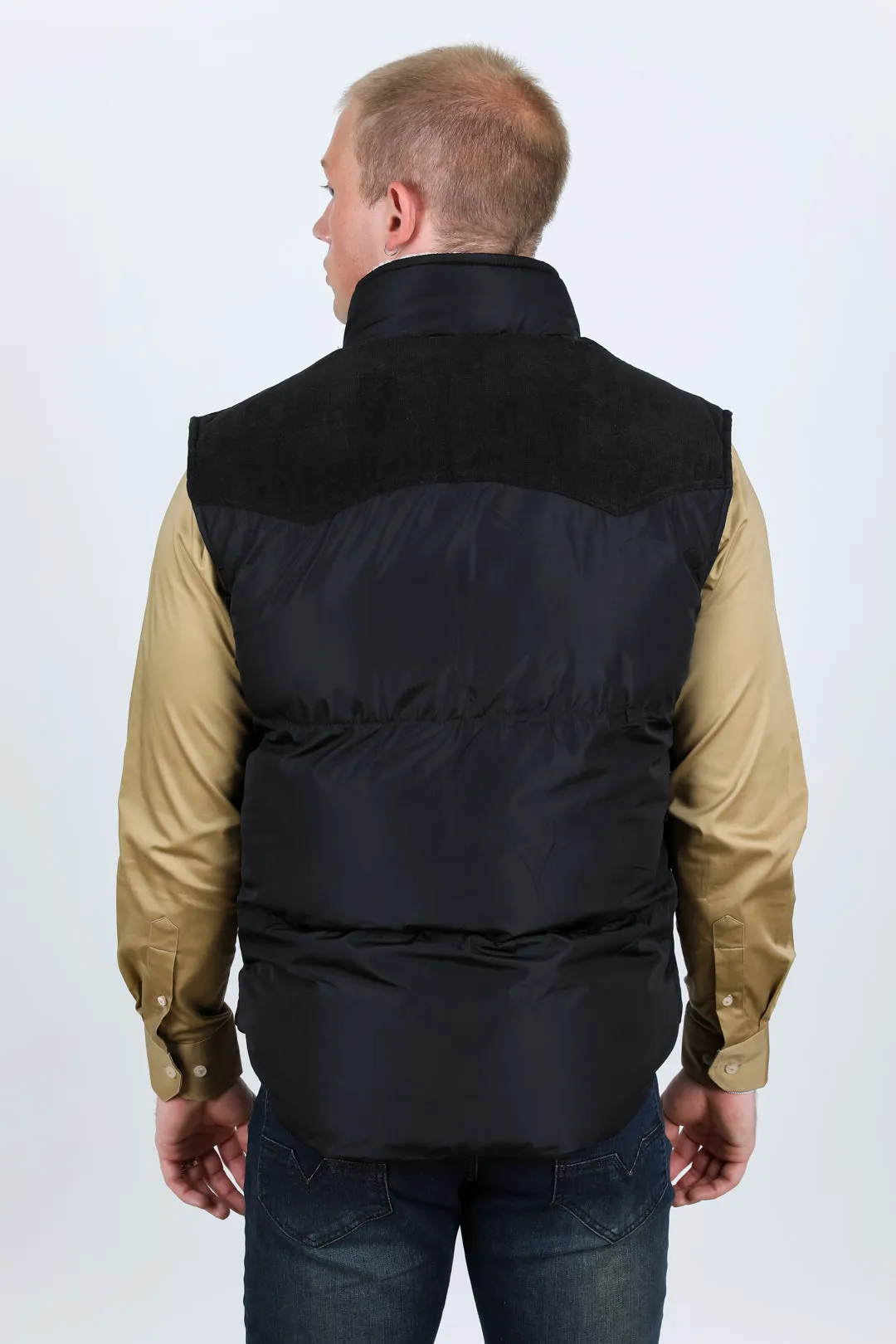 Men's Fur Lined Quilted Puffer Vest - Black