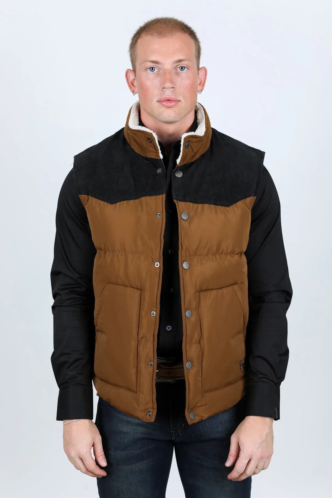 Men's Fur Lined Quilted Puffer Vest - Camel