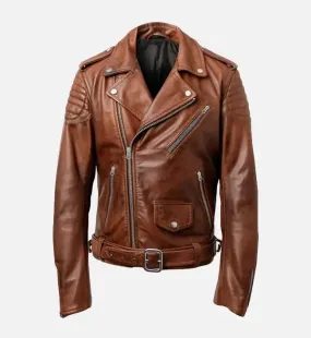 Men's Real Leather Brown Biker Jacket