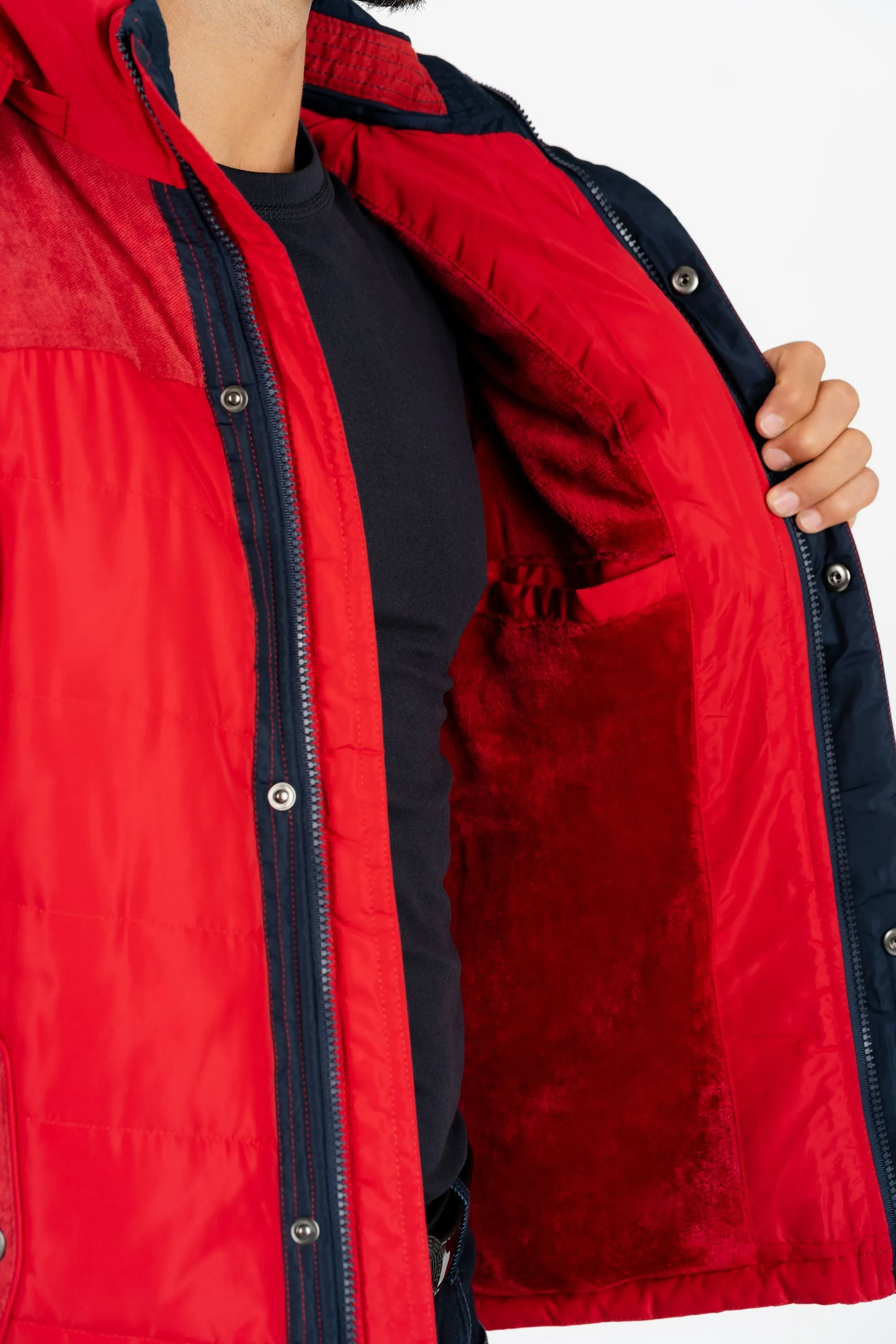 Men's Red Padded Hooded Vest w/ Faux Fur Lining